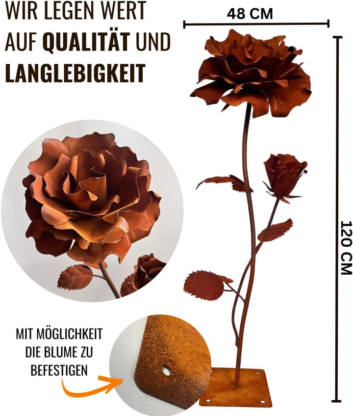 Terma Rost 3D Rose XXL 120 cm Höhe Rostblume Gartendeko rost Gartenfigur gross Metallfigur Garten Sc