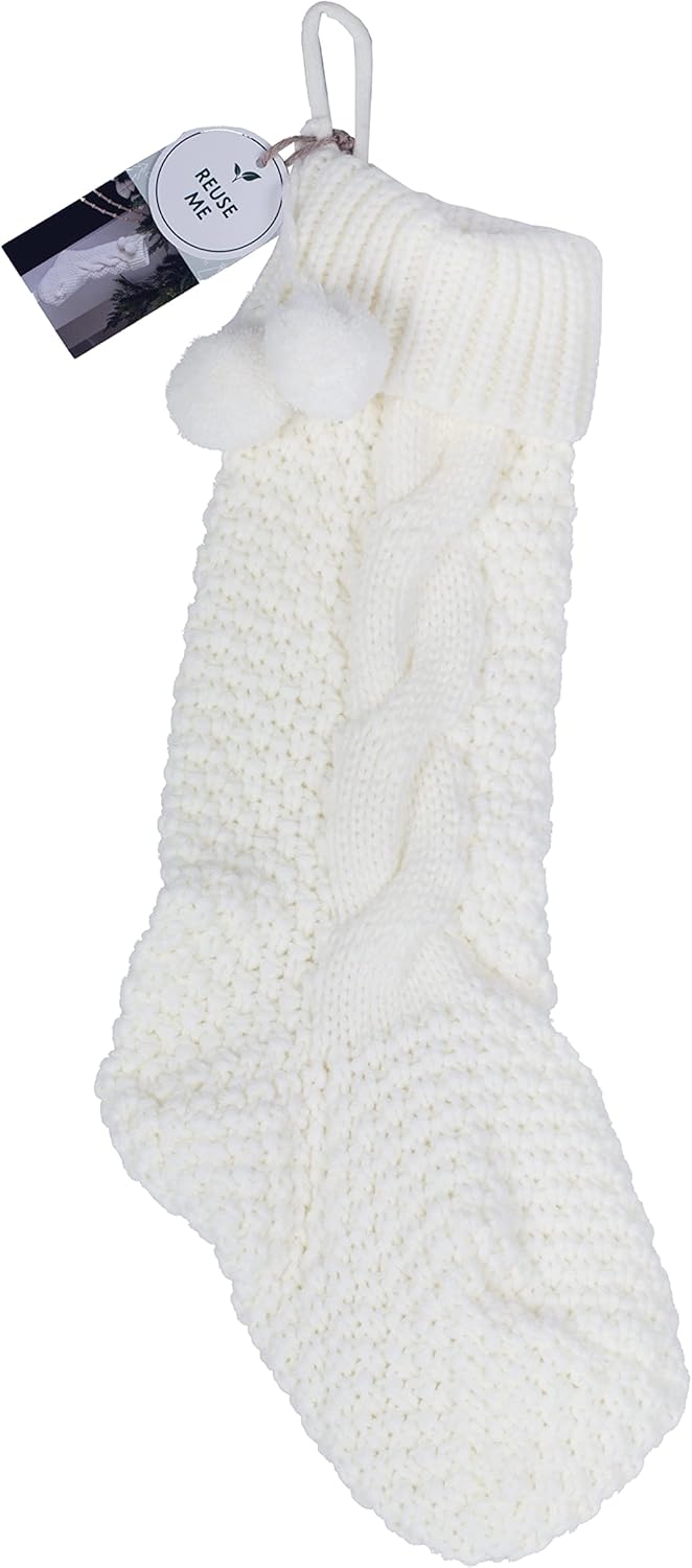Ginger Ray Fabric Weihnachtsstrumpfhalter, gestrickt, für Erwachsene und Kinder, 45 cm hoch, cremefa