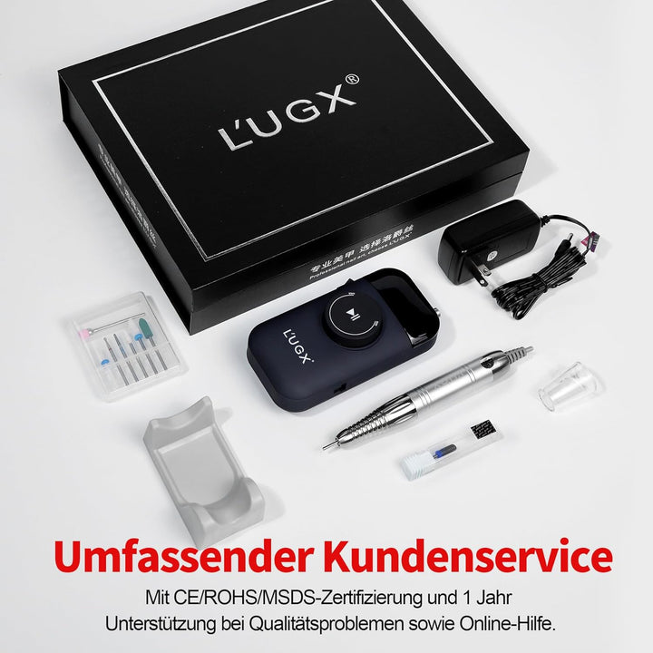 L'UGX Professioneller Nagelfräser Kabellos–Bürstenloser Motor Elektrische Nagelfeile für Gelnägel &
