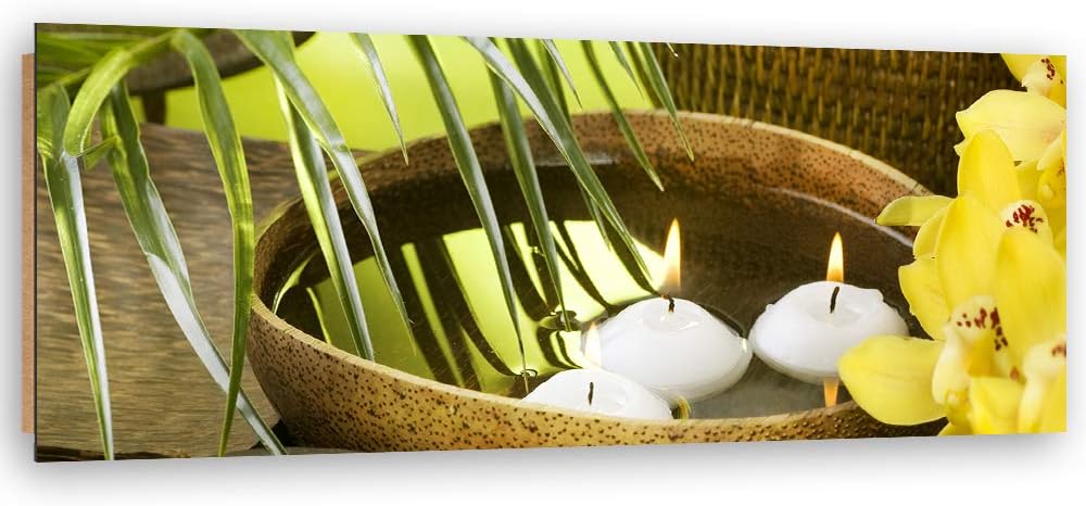 Wandbild XXL Zen Deko Kunst Bilder Kerzen Gelb 158x53 cm Deko Paneel 158x53 cm Gelb_b, Deko Paneel 1
