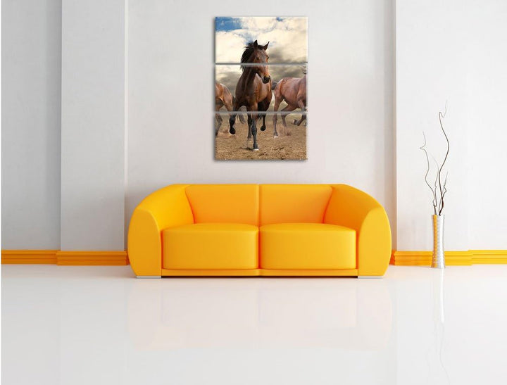 Pixxprint Western Pferde Cowboy als Leinwandbild | Grösse: 3 Teilig (120x80) | Wandbild| Kunstdruck