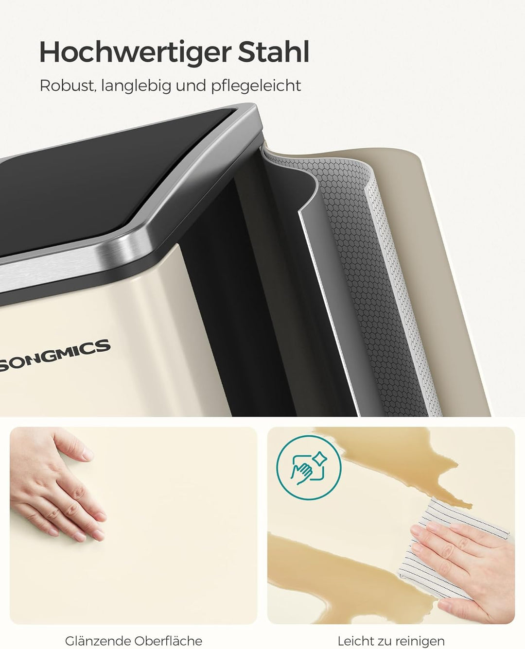SONGMICS Mülleimer Küche, 3 x 18 L, Mülltrennsystem 3 Fächer, inklusive 15 Müllbeutel, Abfalleimer,
