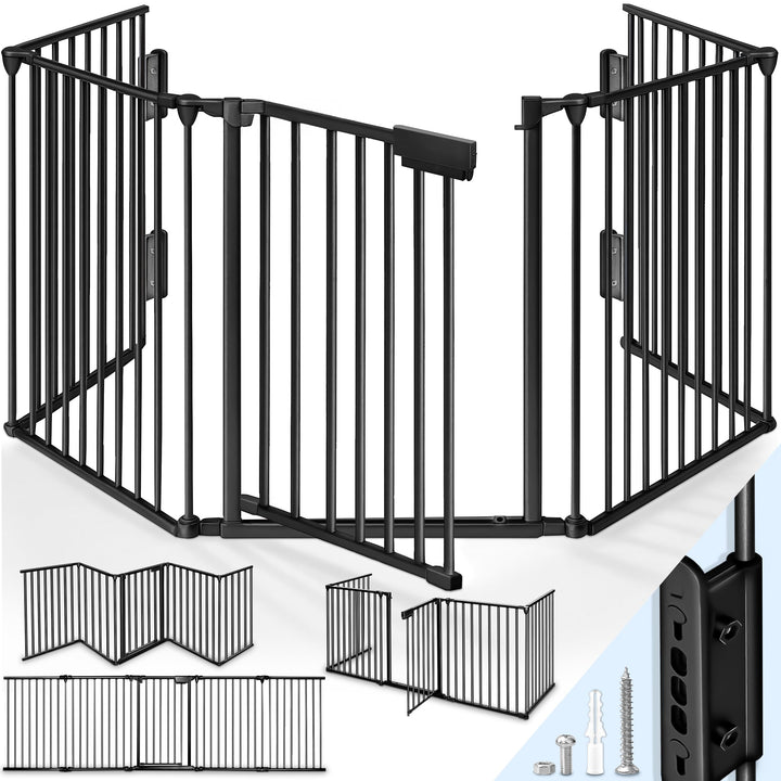 KIDUKU® Kaminschutzgitter mit Tür Metall 600 cm | Absperrgitter Ofenschutzgitter faltbar | Konfigura