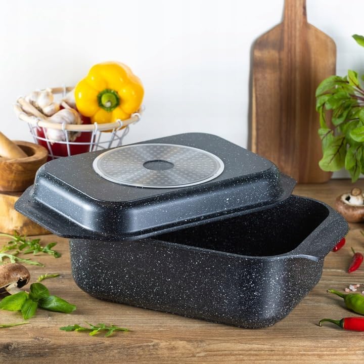 ZILNER Universalbräter Gourmet Granit – hochwertiger Bräter mit Deckel, ideal zum Schmoren, Grillen