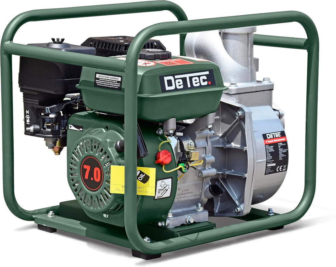 DeTec 3" Benzin Wasserpumpe Gartenpumpe (60.000 L/h, 28 Meter Förderhöhe, 3 Zoll Anschluss, 7 Meter