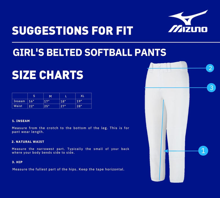 Mizuno Mädchen Softball-Hose mit Gürtel Grau L, Grau L