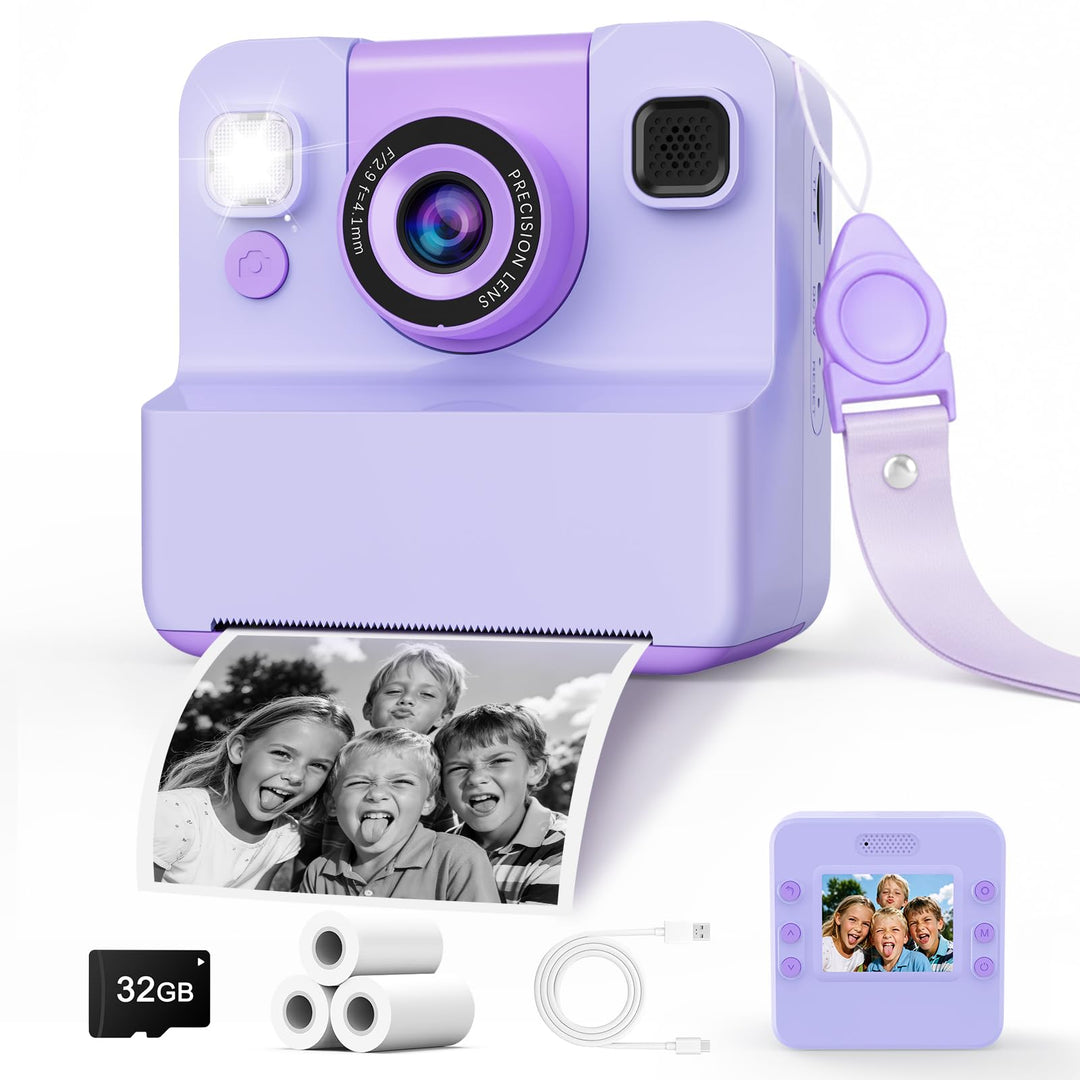 Sofortbildkamera Kinder Kamera,Spielzeug ab 3-6 Jahren 2.4" HD Bildschirm Kinderkamera mit 32 GB Ges