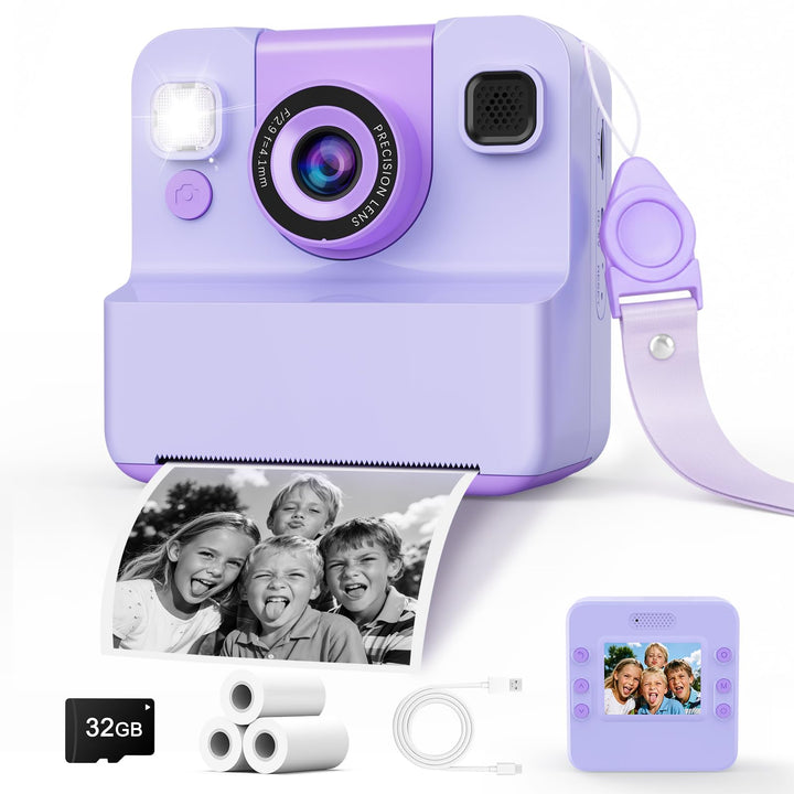 Sofortbildkamera Kinder Kamera,Spielzeug ab 3-6 Jahren 2.4" HD Bildschirm Kinderkamera mit 32 GB Ges