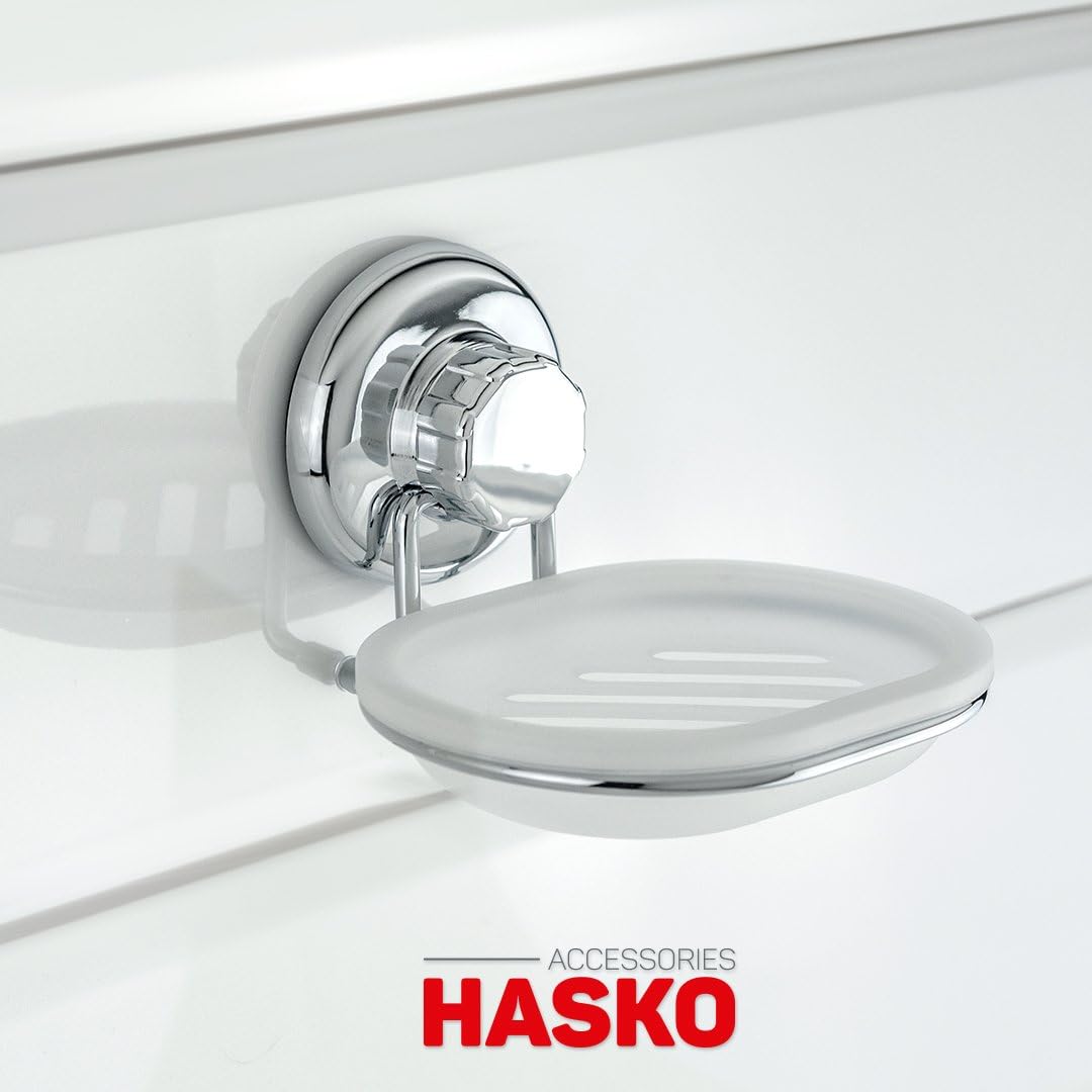 Hasko Zubehör – Vakuum Saugnapf Seifenschale – Starke Edelstahl Schwamm Halter für Badezimmer & Küch