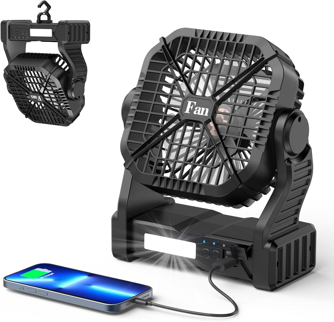 Qoosea Tragbare Camping Ventilator Wiederaufladbare Batterie Zelt Fans im Freien mit LED Licht 8000m