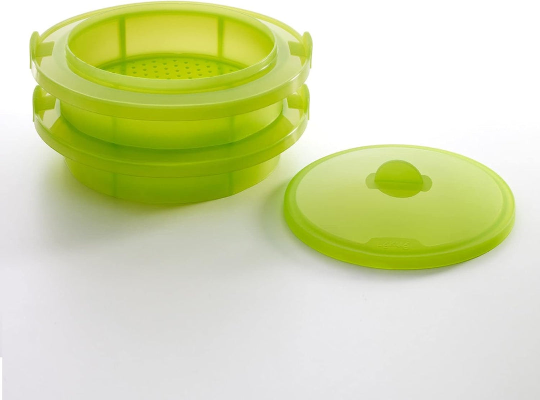 Lékué 2-stufiger Dampfgaraufsatz, grün, Silikon, 22 cm 22x22x8