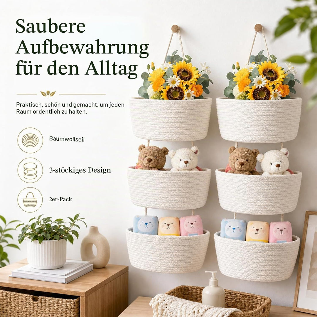 STATVAST 2 Stück Hängeorganizer Organizer Wand, weiss Premium Leinen Organizer mit 3 stufiger Hängek