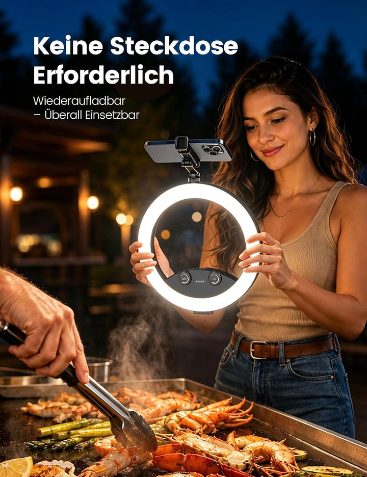10" Ringlicht mit 195cm Stativ, Akku LED Licht für TikTok &amp; Streaming