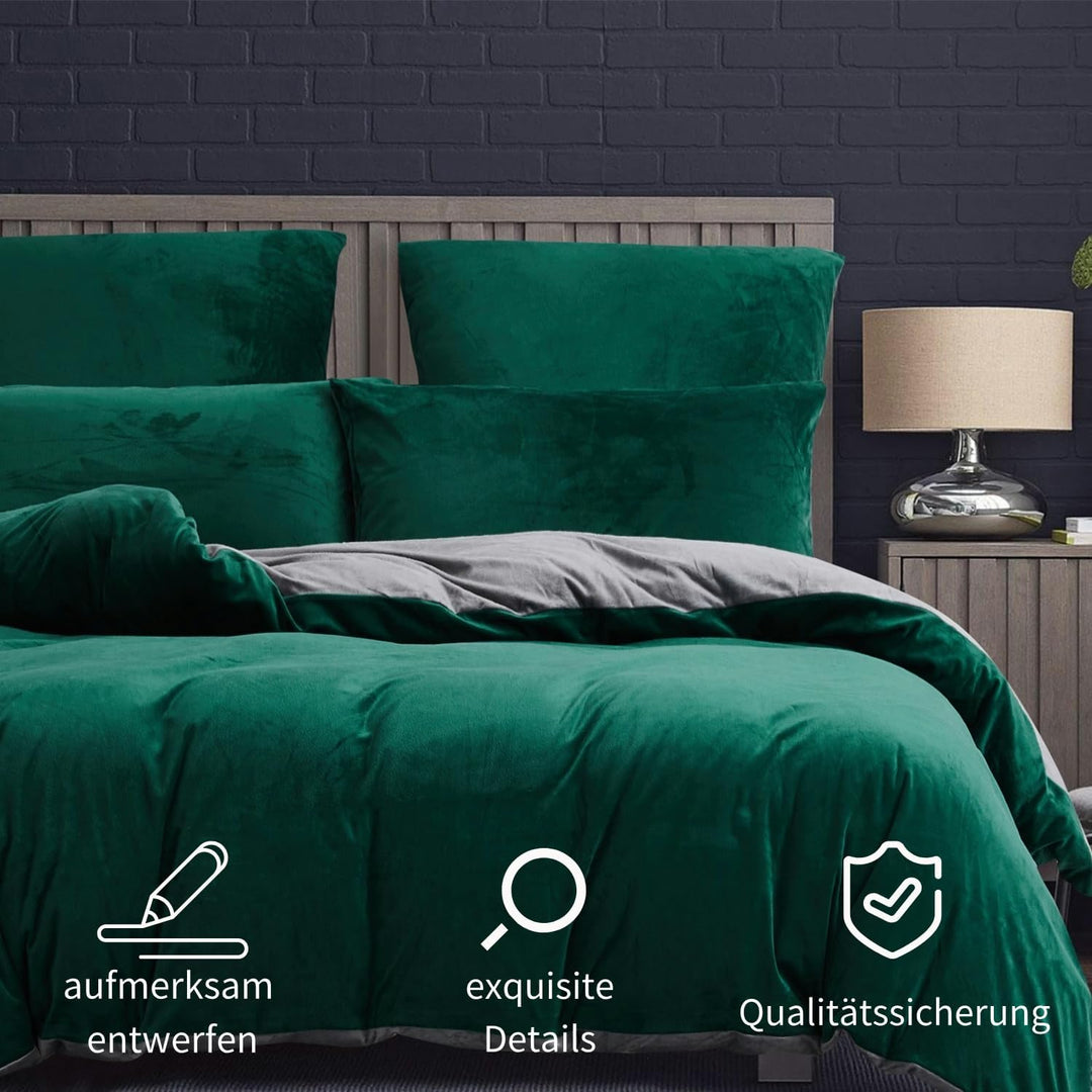 Boqingzhu Flanell Winter Bettwäsche 155×220cm Plüsch Biber Grün Dunkelgrün Grau Warm Kuschelig Flaus