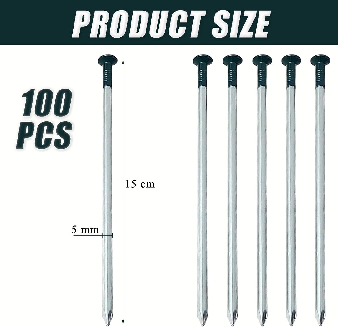 100 Stück robuste Kunstrasennägel, 5 mm x 150 mm, verzinkte Rundkopfnägel, halbgrüne Kunstrasennägel