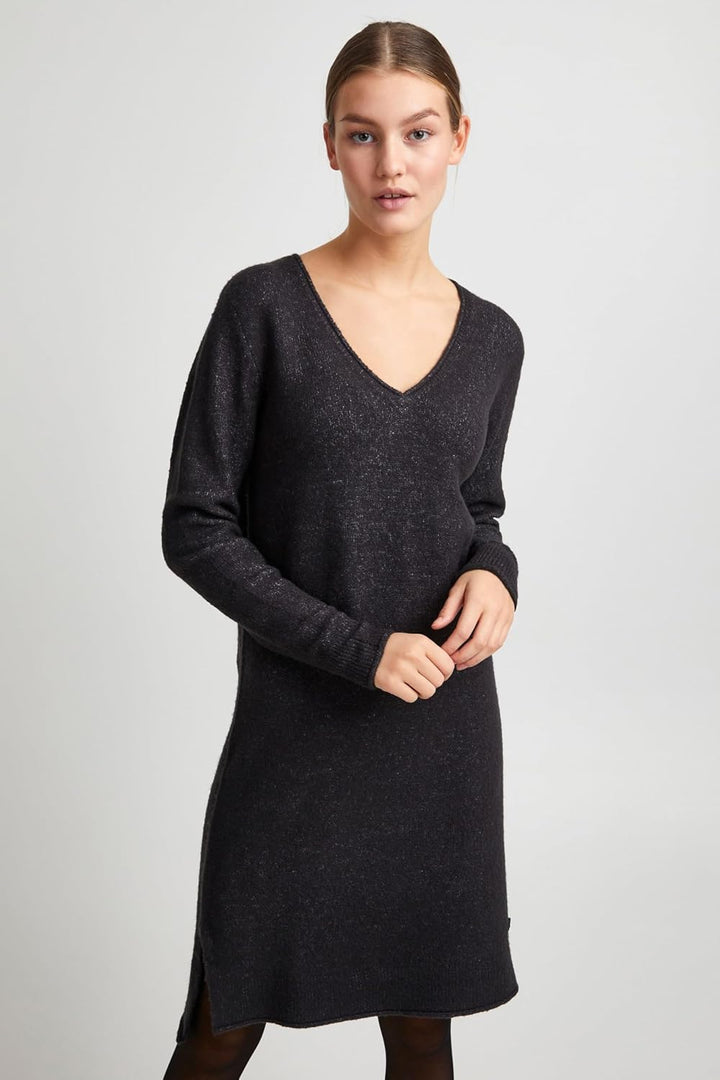OXMO OXIda Damen Strickkleid Feinstrickkleid Kleid XS Dark Grey Melange (201147), XS Dark Grey Melan