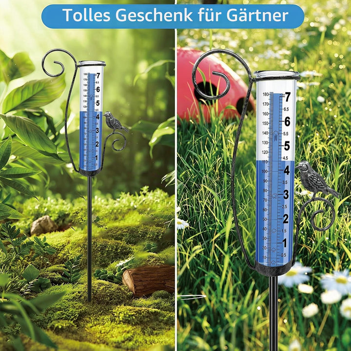 Regenmesser Aussen, verbesserter einzigartiger dekorativer Stand-Regenmesser mit Vogel-Dekor, höhenv