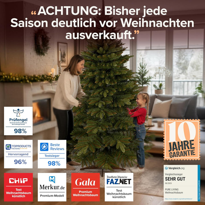 Premium Weihnachtsbaum künstlich 250cm -TESTSIEGER - Naturgetreu, dichte Zweige, Künstlicher Weihnac