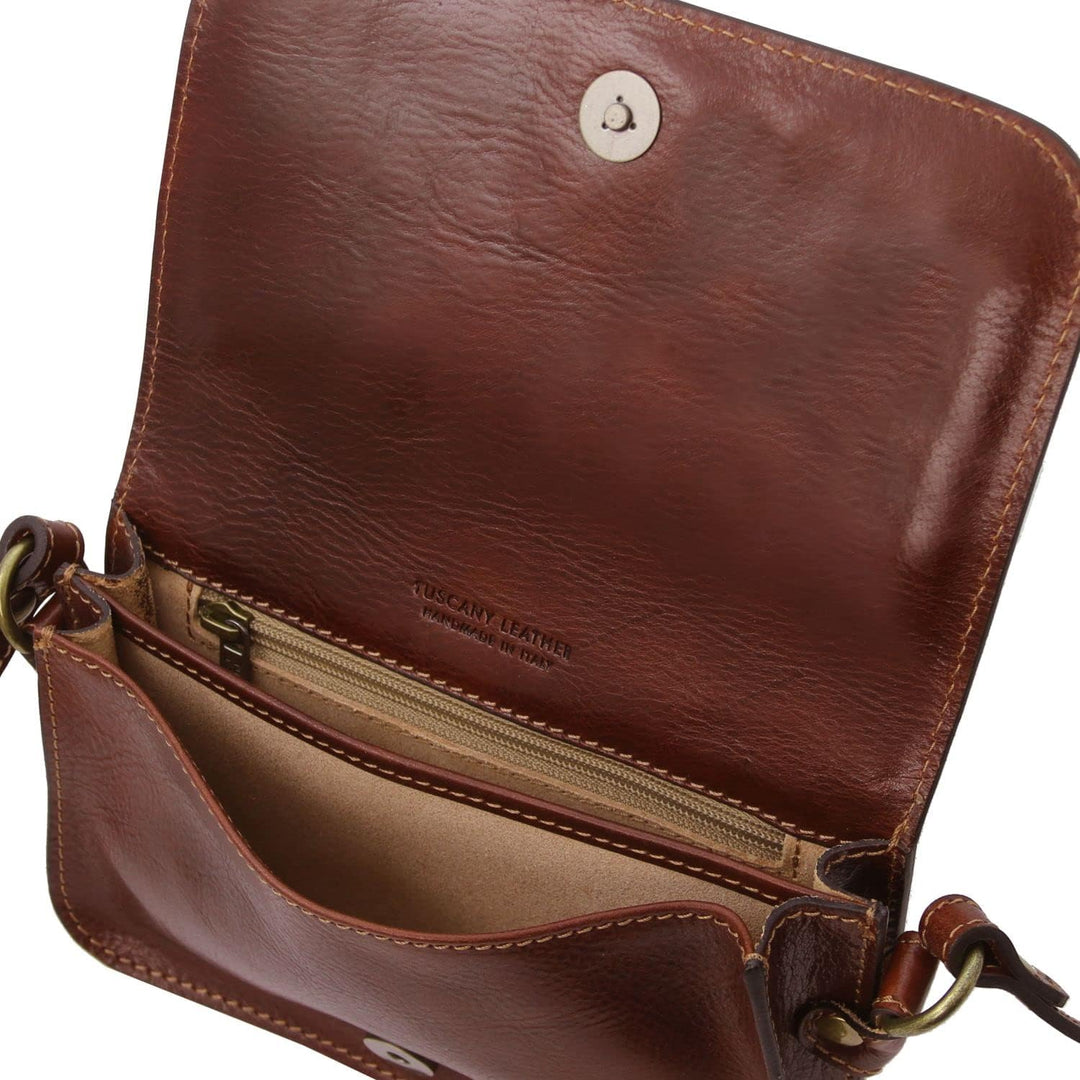 Tuscany Leather Carmen Umhängetasche aus Leder mit Umschlag Braun, Braun