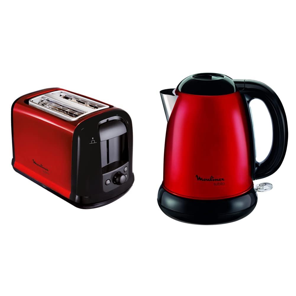 Moulinex Subito BY540510 Red Kettle / Edelstahl & LT261D Toaster Subito, rot metallic,Rot, Schwarz B