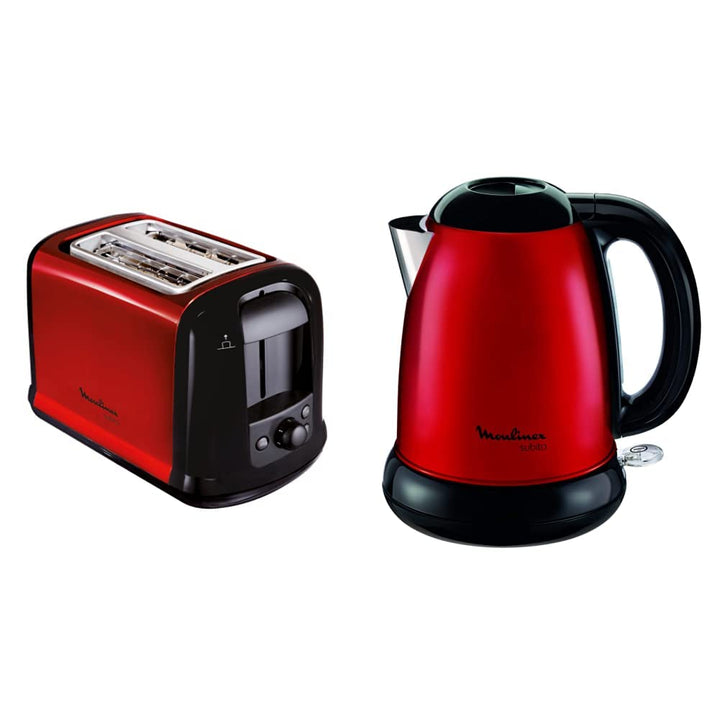 Moulinex Subito BY540510 Red Kettle / Edelstahl & LT261D Toaster Subito, rot metallic,Rot, Schwarz B