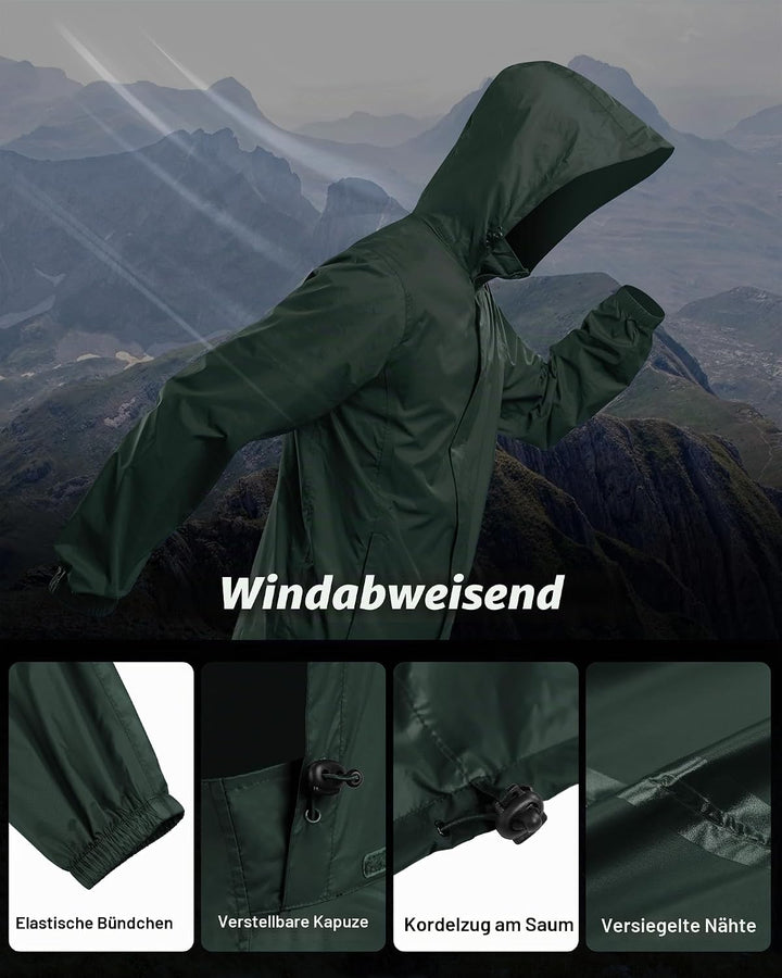 Outdoor Ventures Regenjacke Herren Wasserdicht Ultraleichte Dünne Faltbare Regenmantel Atmungsaktiv