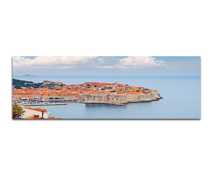 Paul Sinus Art Panoramabild auf Leinwand und Keilrahmen 150x50cm Kroatien Dubrovnik Hafenstadt Meer