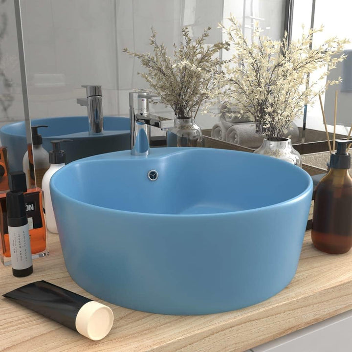 HOMIUSE Luxus-Waschbecken mit üBerlauf Matt Hellblau 36x13 CM Keramik Waschbecken Waschtisch Aufsatz