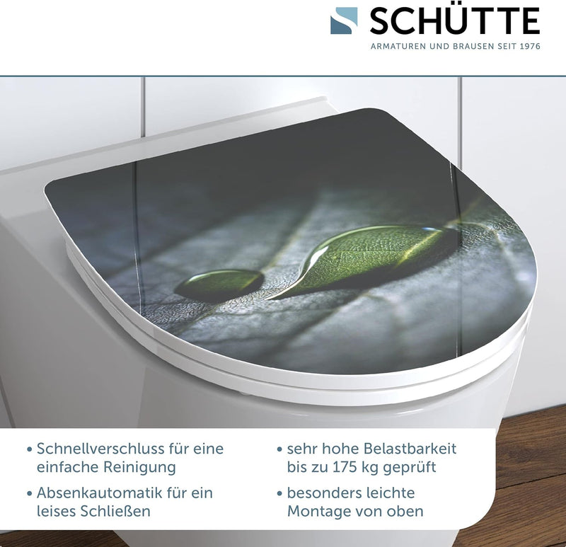 SCHÜTTE RAIN DROP WC-Sitz Duroplast HG, Hochglänzender Toilettensitz mit Absenkautomatik, Schnellver