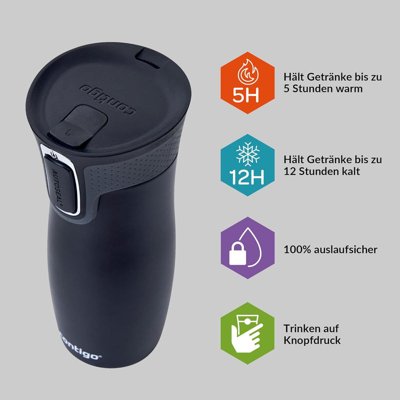 Contigo West Loop Autoseal Thermobecher, Edelstahl Isolierbecher, Kaffeebecher To Go, BPA frei, ausl