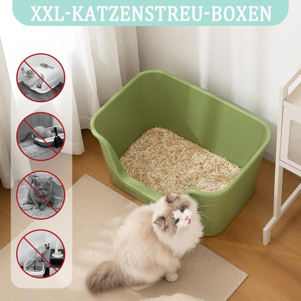 Katzenklo Gross 64x45x33cm, Katzenklo Hoher Rand Ohne Deckel, Katzentoiletten Offen, Spritzwasserges