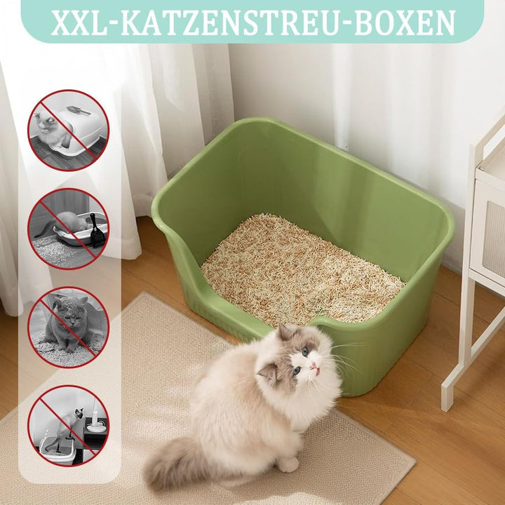 Katzenklo Gross 64x45x33cm, Katzenklo Hoher Rand Ohne Deckel, Katzentoiletten Offen, Spritzwasserges