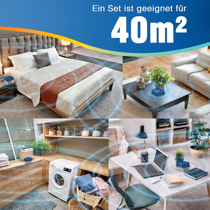 Delmara 4x Luftentfeuchter Set inkl. 1x Hygrometer – Raumentfeuchter ohne Strom mit 4x 400g Granulat
