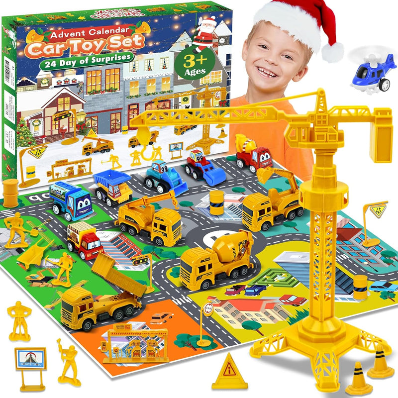 Lupxiu Adventskalender Autos Kinder Junge 2024, Baufahrzeuge Spielzeug ab 3+ahre Junge Weihnachtskal