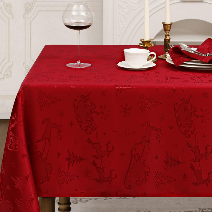 Romanstile Weihnachten Tischdecke rot abwaschbar 140x240 Jacquard Damask Rentier & Weihnachtsbaum,re