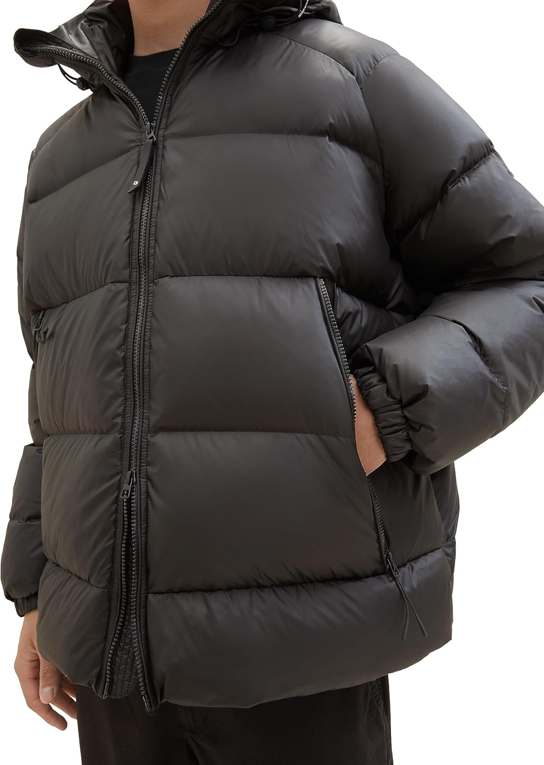 Tom Tailor Denim Herren Relaxed Fit Recycled Down Puffer-Jacke mit Kapuze 1037392 M 29999-black, M 2