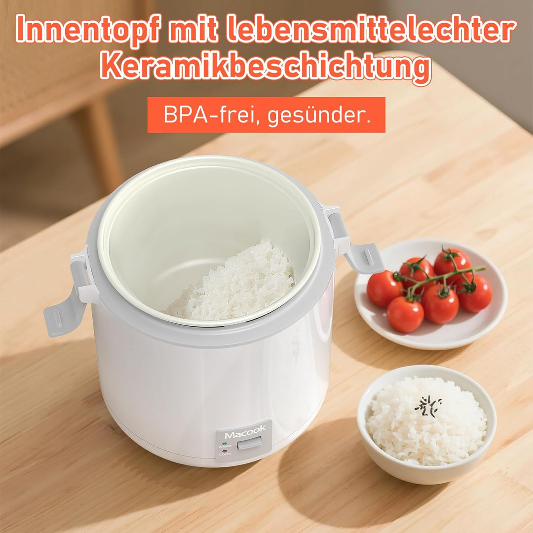 Macook Kleiner elektrischer Reiskocher - vollautomatisch, für 2 Portionen, abnehmbarer, antihaftbesc