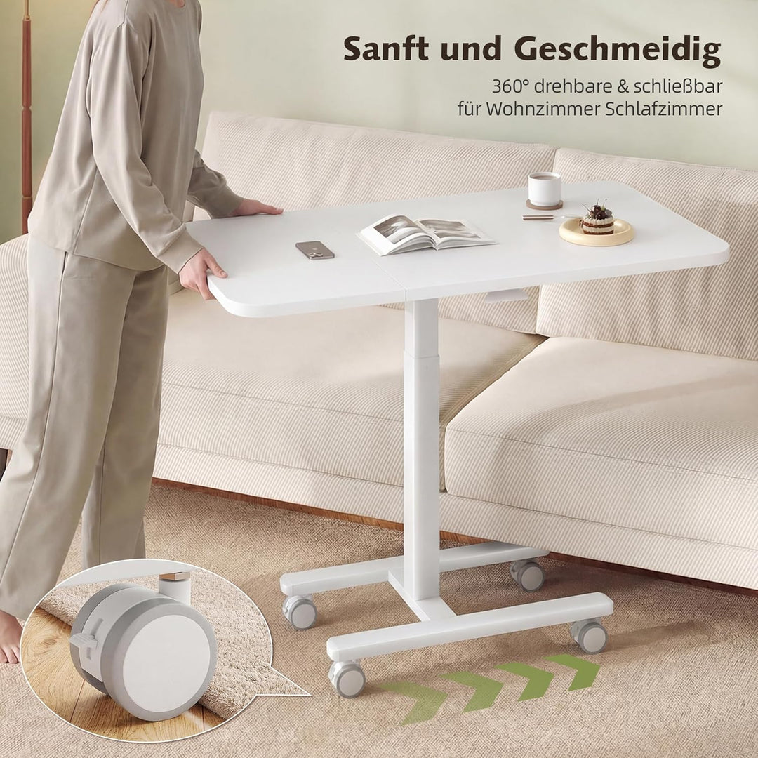 100cm Höhenverstellbarer Beistelltisch Grosser Platte, Rollen mit Feststellbremsen, Gasdruckfeder, s