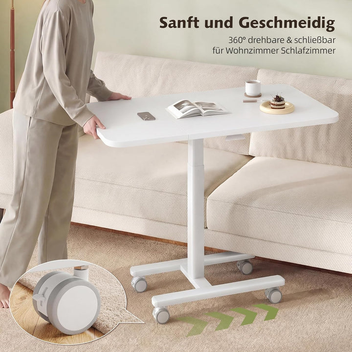 100cm Höhenverstellbarer Beistelltisch Grosser Platte, Rollen mit Feststellbremsen, Gasdruckfeder, s