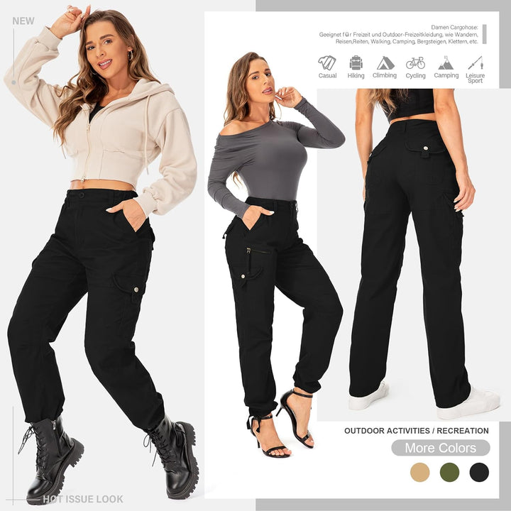 yeyity Cargohose Damen Hosen Multi Taschen Wanderhose Outdoorhose Baumwolle Arbeitshose Jogginghose