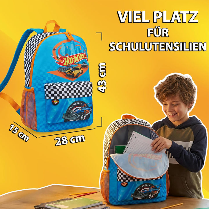 Get Trend Hot Wheels Rucksack Kinder Set, Kinderrucksack & Trinkflasche, 500ml Schule Sport Freizeit