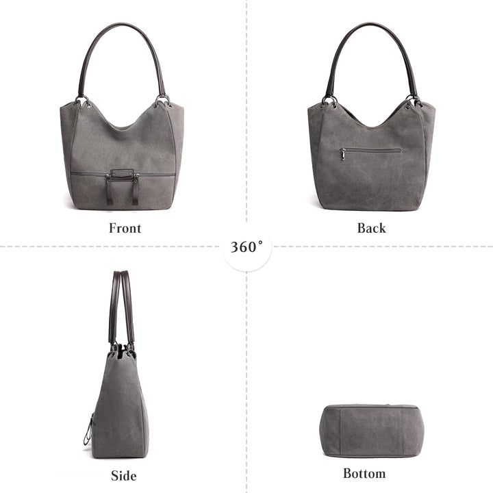 PORRASSO Canvas Hobo Taschen Damen Handtasche Casual Schultertasche Fraue Shopper Tote Henkeltasche