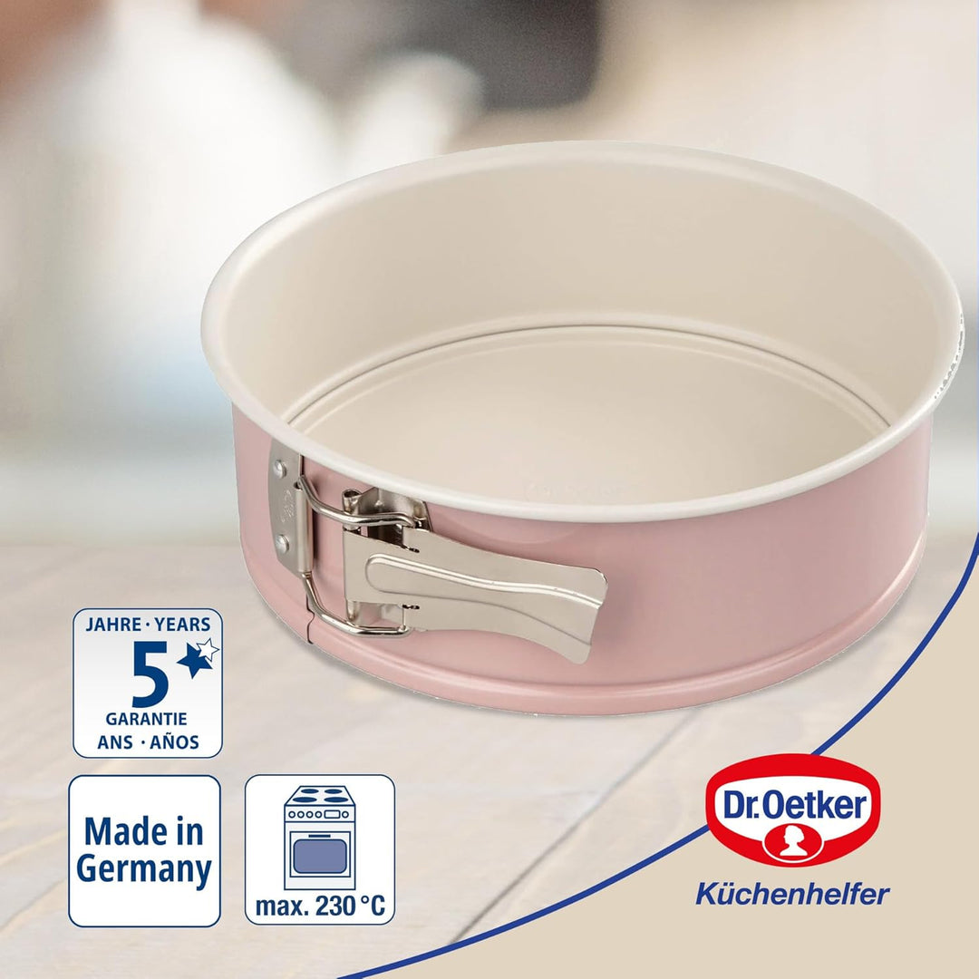 Dr. Oetker Springform Ø 20 cm mit Flachboden, runde Kuchenform Modern Baking - Retro Design mit zwei