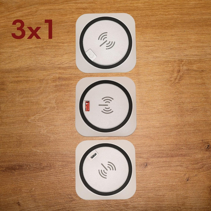 kalb | QI Einbau Schnellladegerät 15W weiss 7,5cm Ø - Smart Wireless USB Charger, USB-Port, USB-C Po