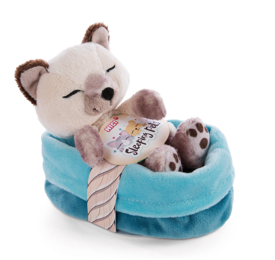 NICI 47893 Kuscheltier Körbchen 12 cm – Sleeping Pets Plüschtier Siam Mädchen, Jungen & Babys – Stof