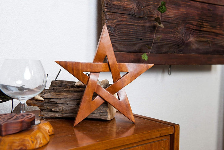 Windalf Schutzzeichen Holzbild Penta 28 cm Glücks & Wunsch Symbol Wanddeko Handarbeit aus Holz