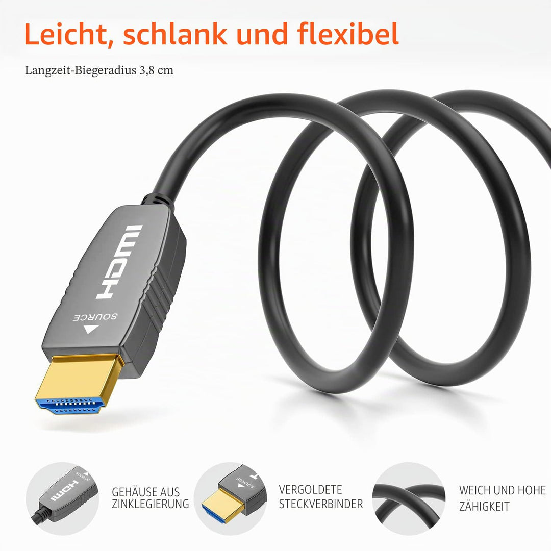 RUIPRO 8K CL2 HDMI Glasfaserkabel 7.6M, Zertifiziert HDMI 2.1 48Gbps 8K@60Hz 4K@120Hz Dynamic HDR eA