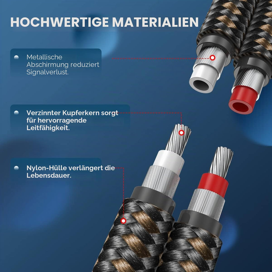 EMK 2Cinch Kabel Subwooferkabel Cinch Kabel RCA Verlängerungskabel 2x2 RCA(R&L) Stecker Aluminium Ge