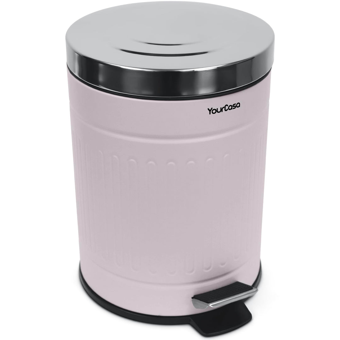 YourCasa® Mülleimer Bad 5L [Retro Style Zart-Rosa] Kosmetikeimer mit Softclose-Deckel & Inneneimer -