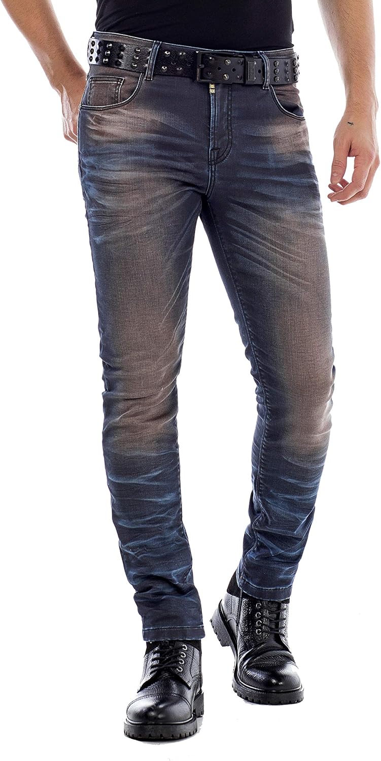 Cipo Baxx Herren Jeans Hose 5 Pocket Design Straight Vintage Denim Slim Fit Hose Braun W31 L34